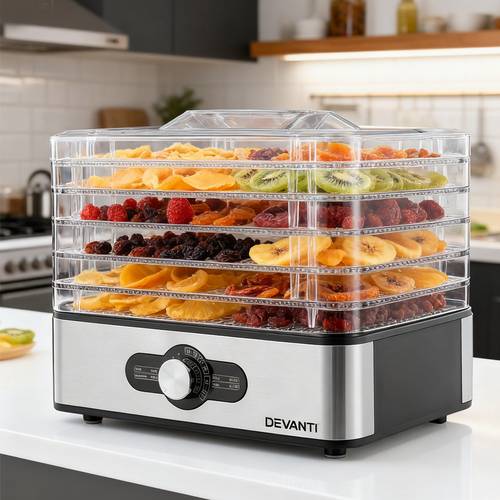 item picture in front of 5 trays food dehydrator stainless steel tray