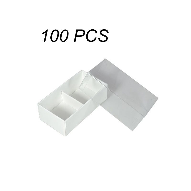 TEMU 10//100 Pack Of White Card Chocolate Sweet Soap Product Retail Gift Box - 2 Bay Compartments - Clear Slide On Lid - 8x4x3cm
