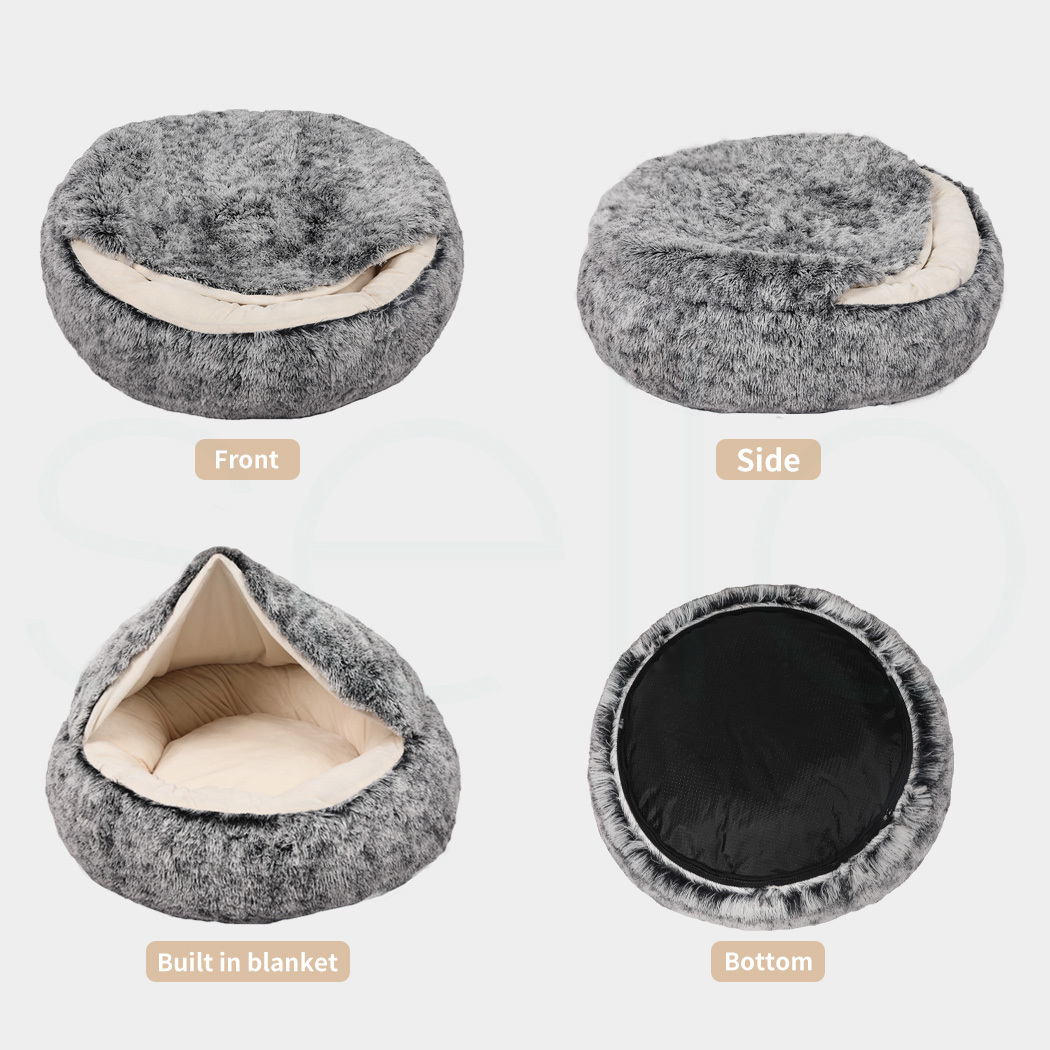 PaWz Pet Dog Bed Extra Large Soft Plush Sleeping Cushion with Removable Washable Cover, Hooded Donut Cat & Dog Bed, Charcoal - Image 6