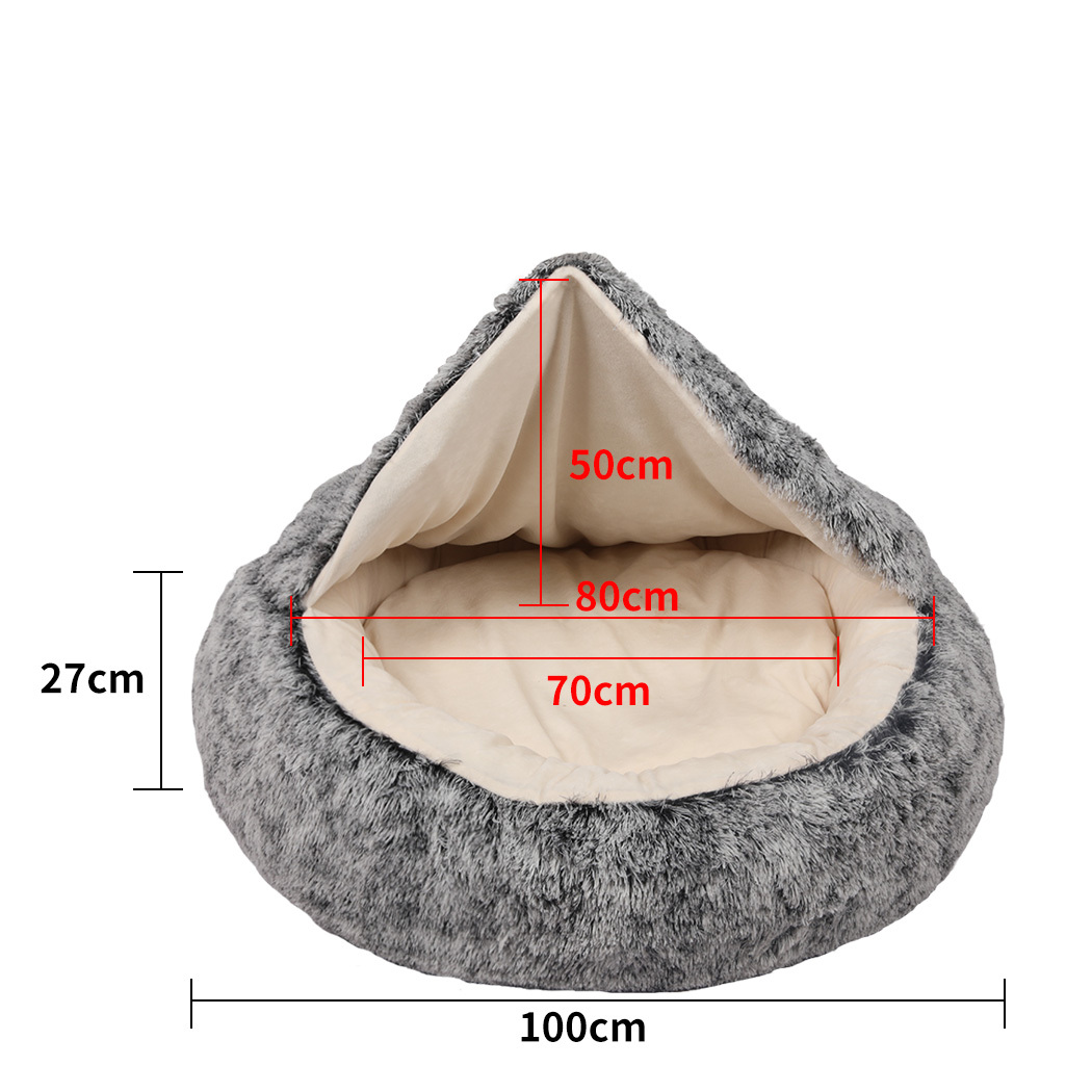 PaWz Pet Dog Bed Extra Large Soft Plush Sleeping Cushion with Removable Washable Cover, Hooded Donut Cat & Dog Bed, Charcoal - Image 5