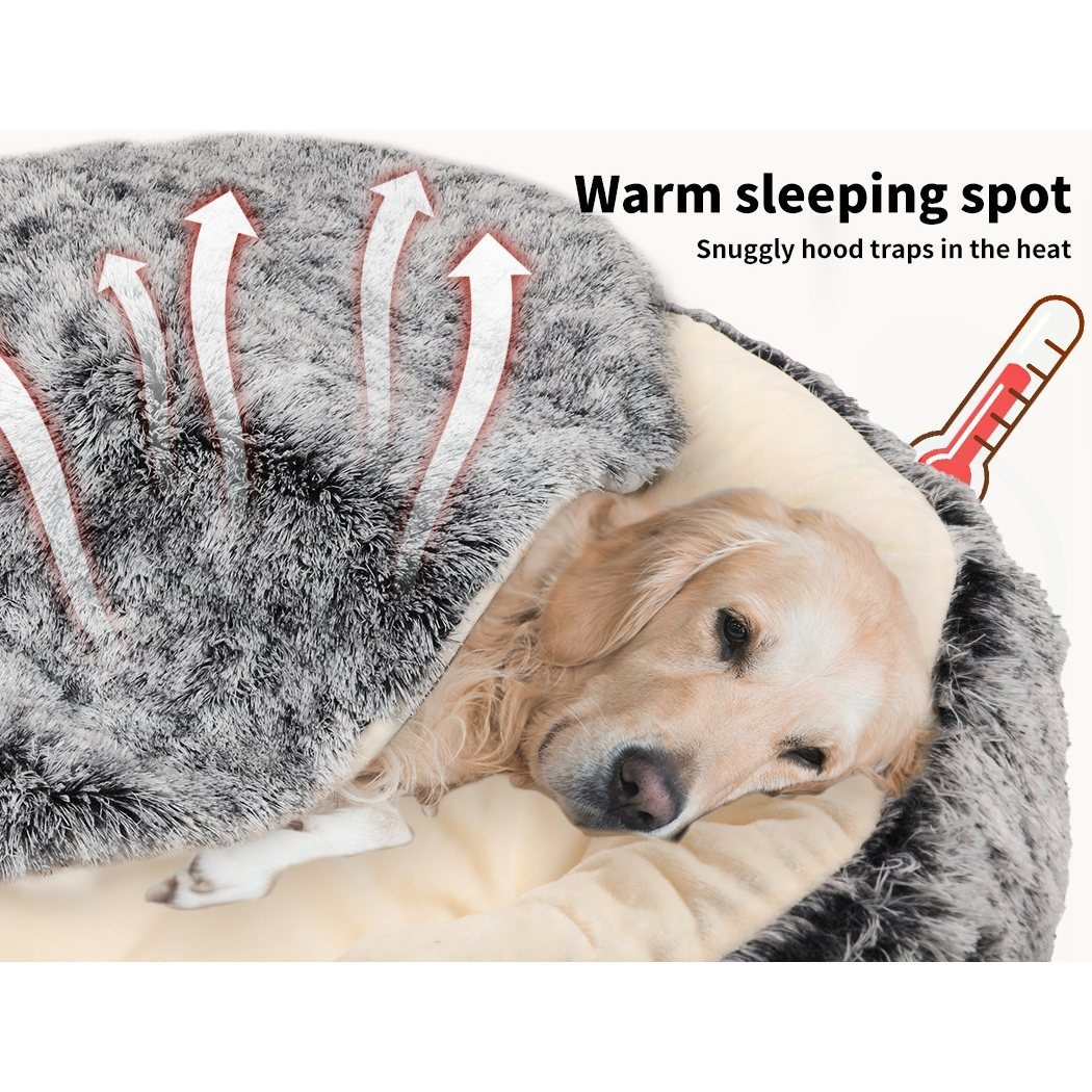 PaWz Pet Dog Bed Extra Large Soft Plush Sleeping Cushion with Removable Washable Cover, Hooded Donut Cat & Dog Bed, Charcoal - Image 4