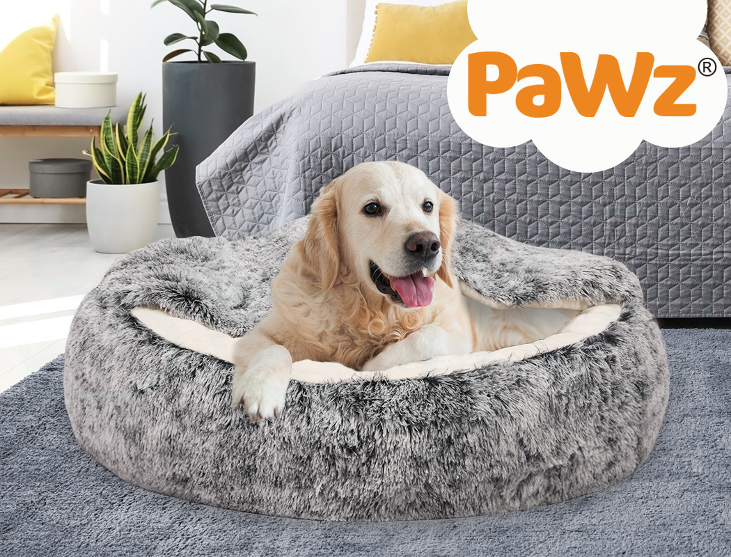 PaWz Pet Dog Bed Extra Large Soft Plush Sleeping Cushion with Removable Washable Cover, Hooded Donut Cat & Dog Bed, Charcoal