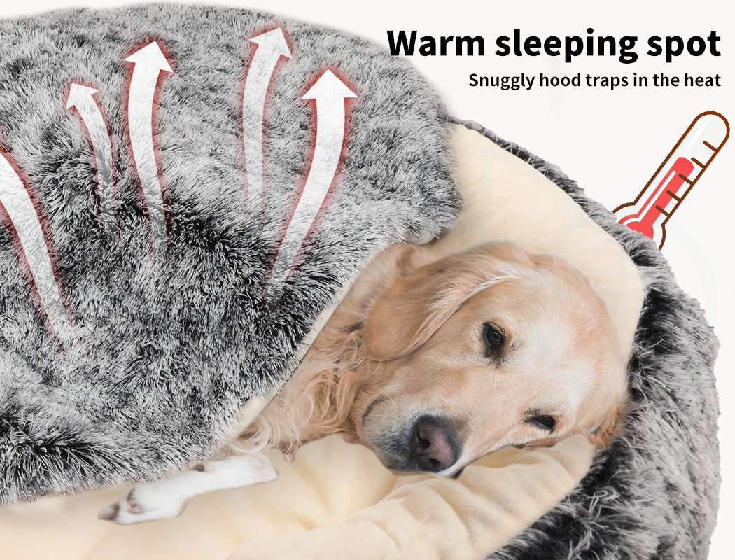 PaWz Pet Dog Bed Extra Large Soft Plush Sleeping Cushion with Removable Washable Cover, Hooded Donut Cat & Dog Bed, Charcoal