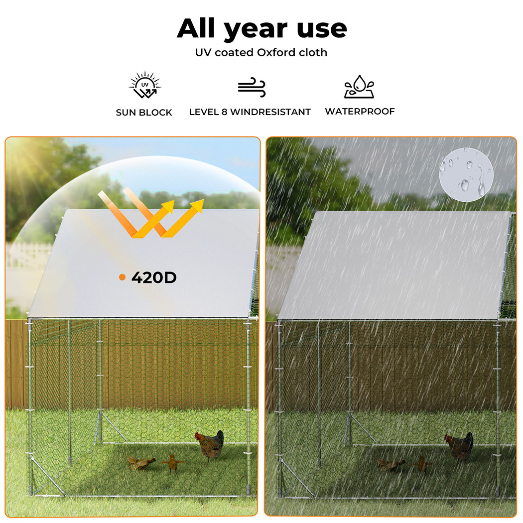   chicken coop large rabbit hutch pet cage thick galvanized metal   with waterproof sun protective cover walk in poultry house coops hen run ferret habitat farm enclosure 200x300x194cm Product details 3