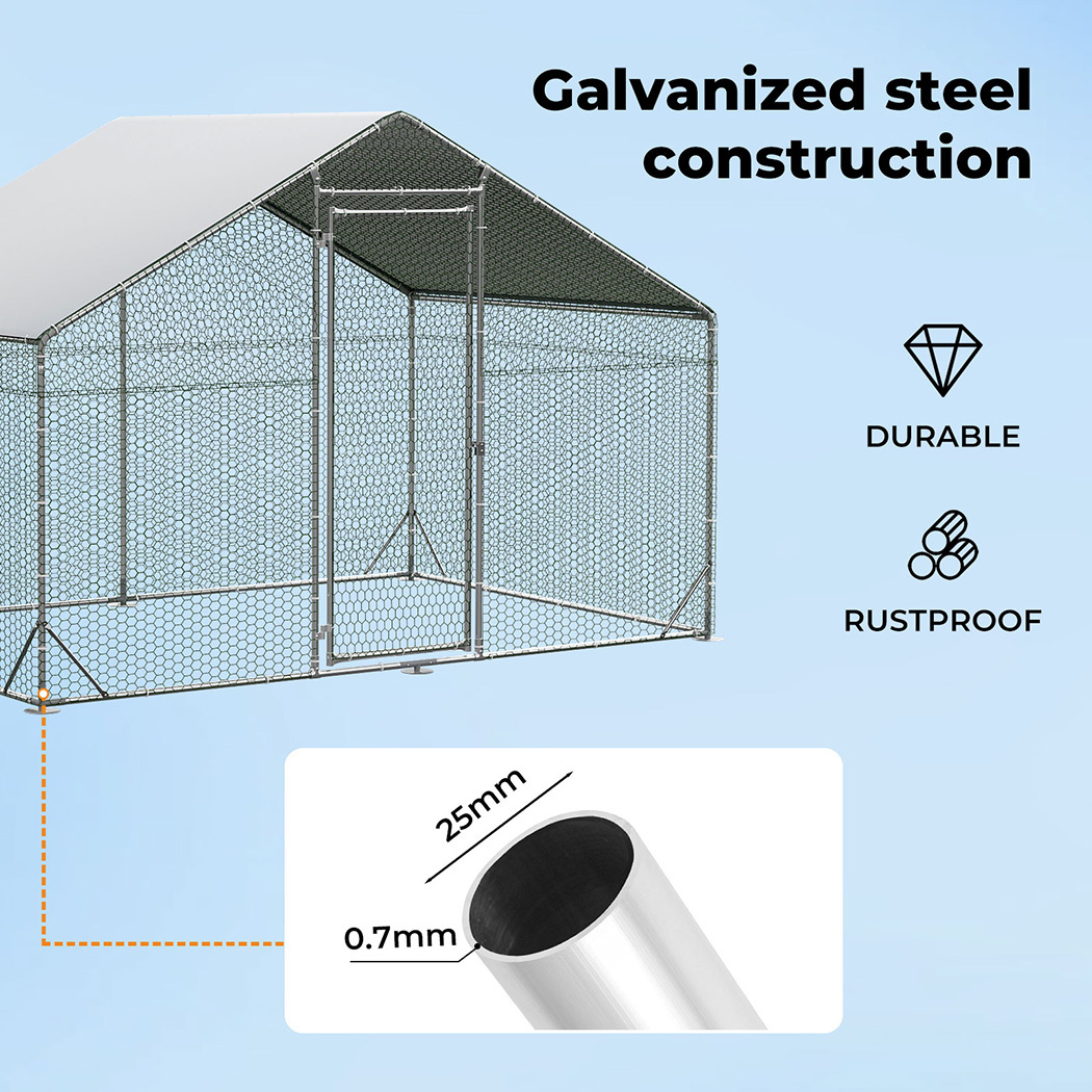   chicken coop large rabbit hutch pet cage thick galvanized metal   with waterproof sun protective cover walk in poultry house coops hen run ferret habitat farm enclosure 200x300x194cm Product details 2