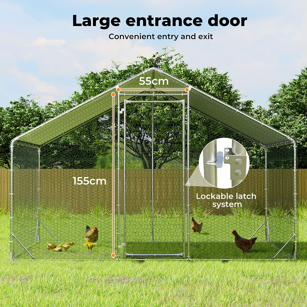   chicken coop large rabbit hutch pet cage thick galvanized metal   with waterproof sun protective cover walk in poultry house coops hen run ferret habitat farm enclosure 200x300x194cm Product details 7