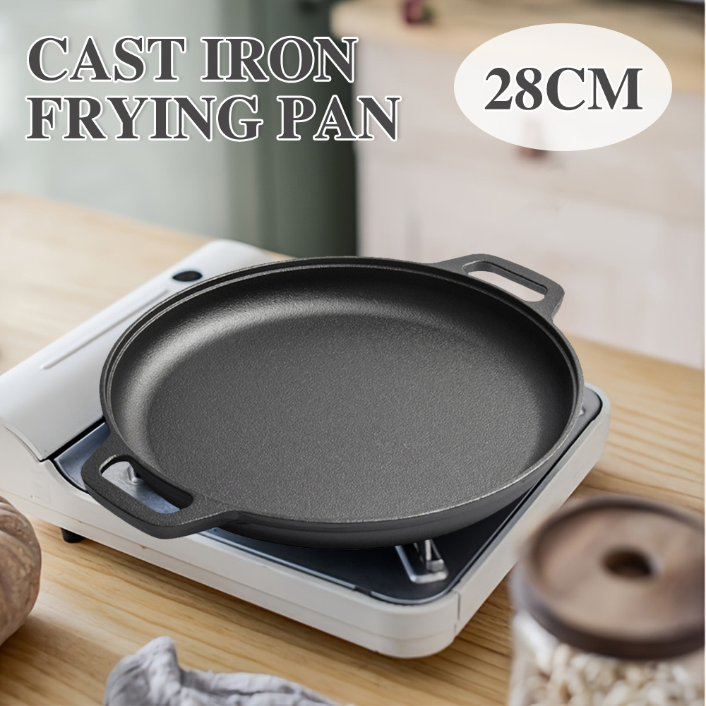 TEMU Cast Iron Griddle - Pan For Pizza, Bbq, Pancakes - Compatible With All Stovetops, Double-handled Flat Ideal For Home Kitchen And Outdoor Cooking