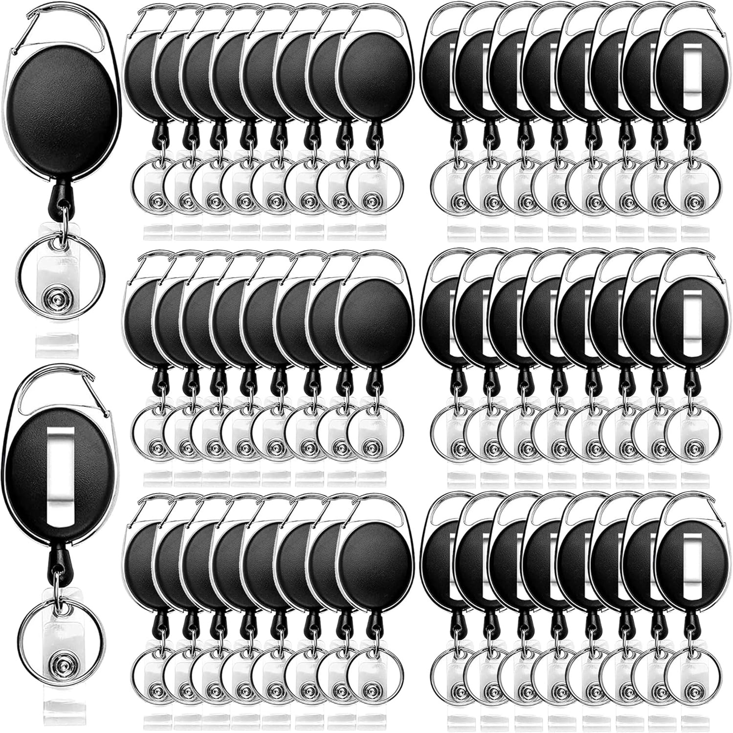 TEMU 11/22pcs Retractable Badge Holders With Carabiner Clip And Key Ring, Black Id Badge Reel For Office, Id Card Holder And Key Chain