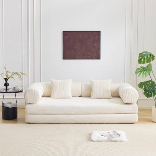 mia 3 seater corduroy compressed sofa bed cream
