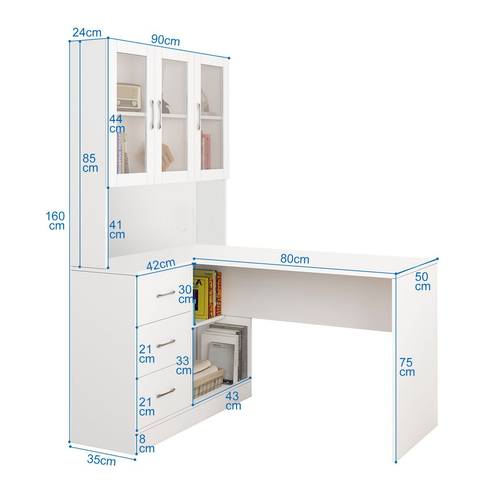 computer desk and bookcase 3in1 study writing laptop table shelving office bookshelf drawers cabinets white