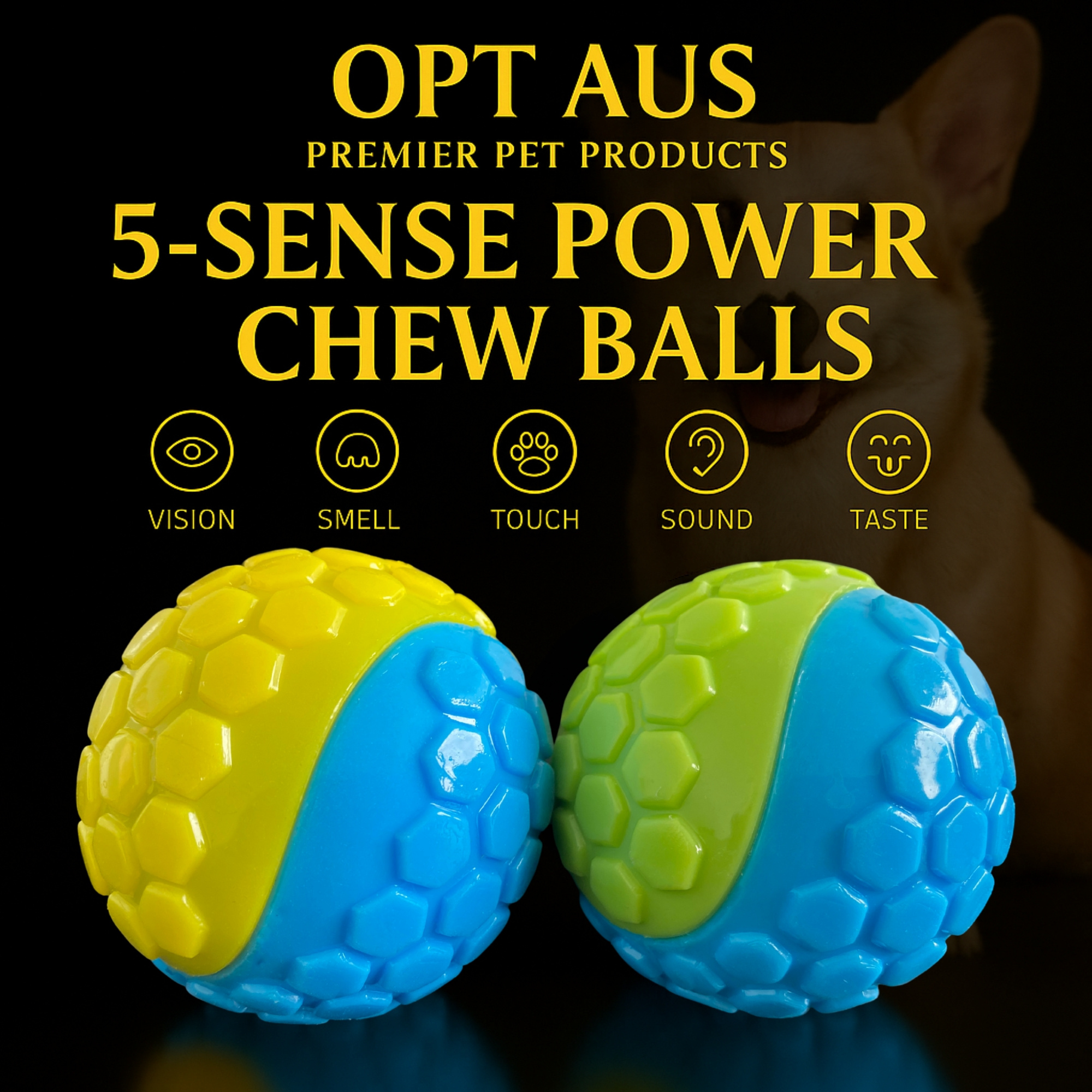 TEMU Opt Aus 5-sense Balls (2 Pack, 2.5 Inch / 6.35 Cm) – Squeaky & Bell Dog Toys, Beef Flavor, Durable Bpa-free Tpr For Teeth Cleaning & Interactive