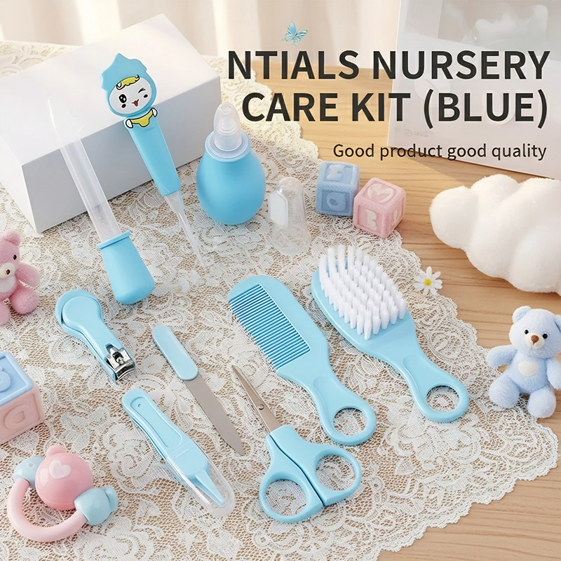 Newborn Baby Care Kit 10pcs Set for 0-6 Months Infant Umbilical Cord, Nail, and Oral Hygiene, Includes Glowing Ear Pick & All-in-One Sterilising Storage Case, All Tools are Boilable & UV-Safe with Parent-Friendly One-Handed Operation for Australian New Parents' Complete Peace of Mind.
