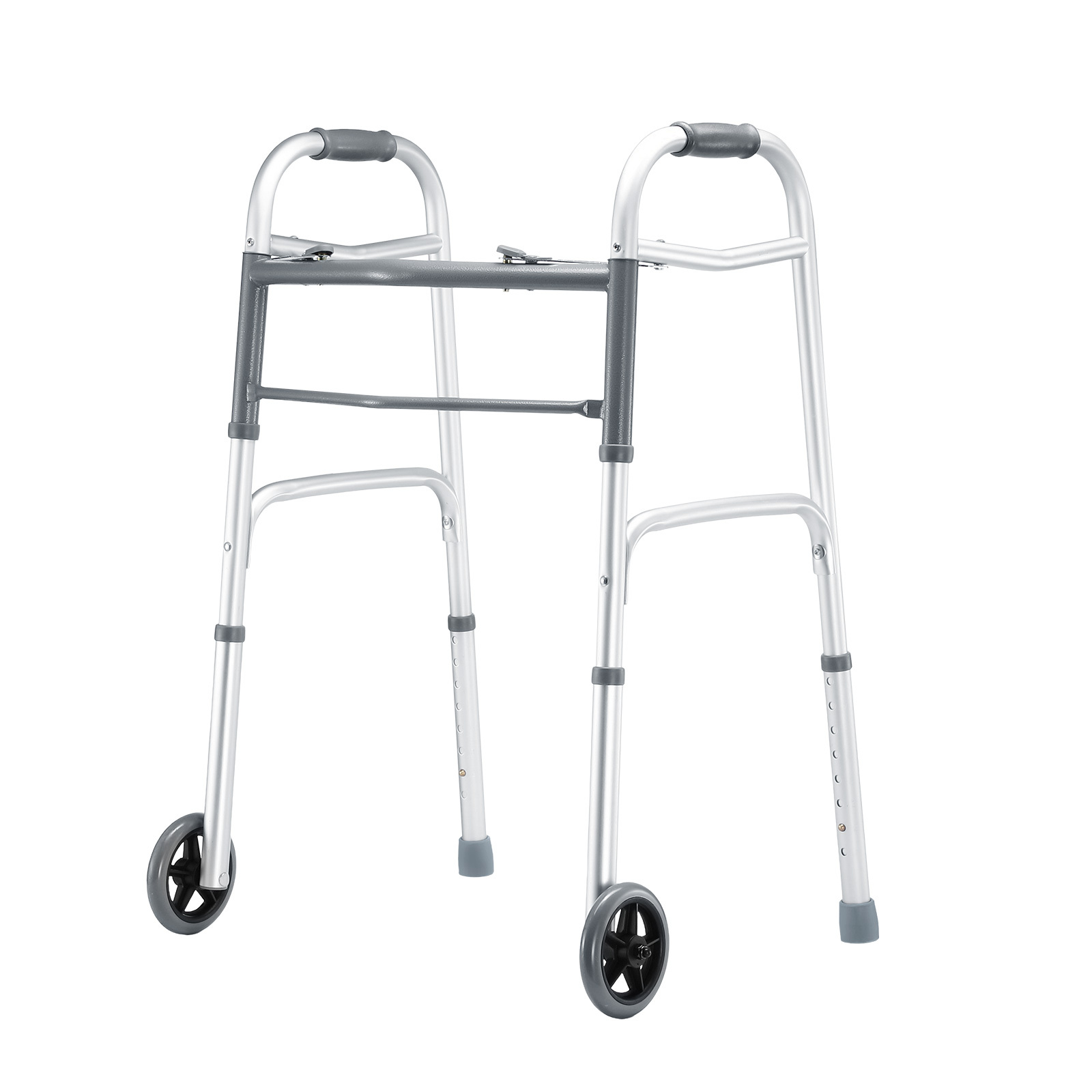 Genki 3 IN 1 Folding Walker Medical Aid Elderly Mobility Walking Toilet Outdoor Aluminum Frame Wheels Standard Lightweight Height Adjustable
