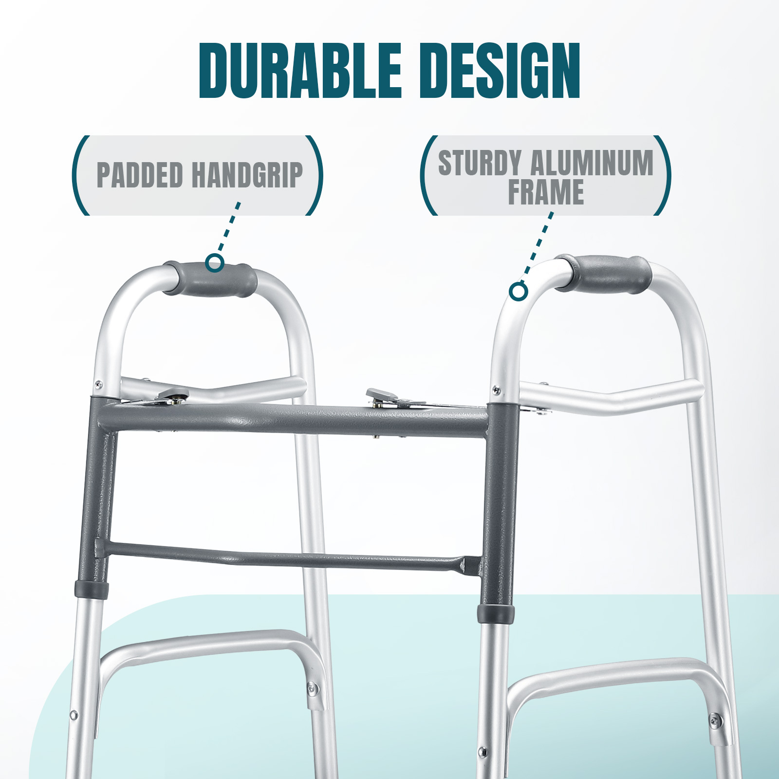 Genki 3 IN 1 Folding Walker Medical Aid Elderly Mobility Walking Toilet Outdoor Aluminum Frame Wheels Standard Lightweight Height Adjustable