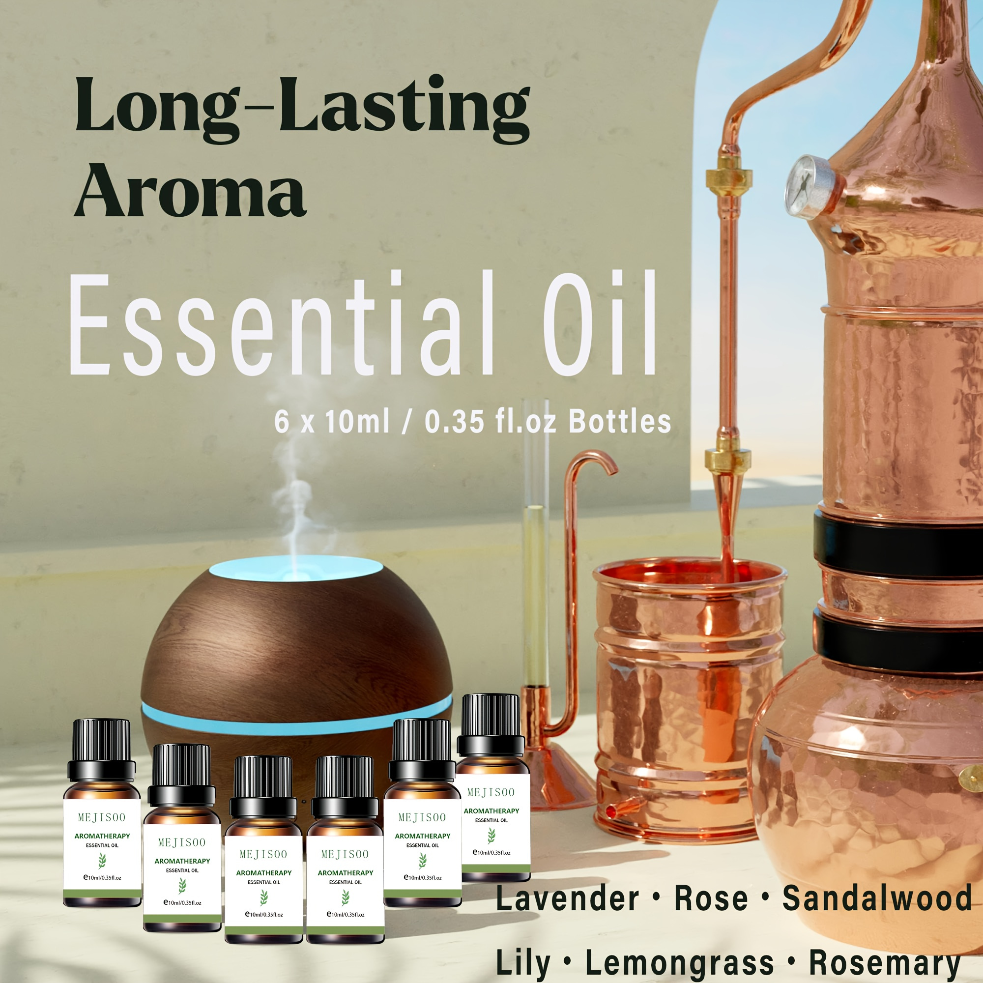 A Set Of 6 Bottles Of Dropper Essential Oils, Each 10ML, Essential Oil Set, Aromatherapy Diffuser, DIY Fragrance, Deodorizing And Refreshing, Long-lasting Moisturizing, Suitable For Multiple Scenarios, Blended Essential Oil, Candles, Candle Holder
