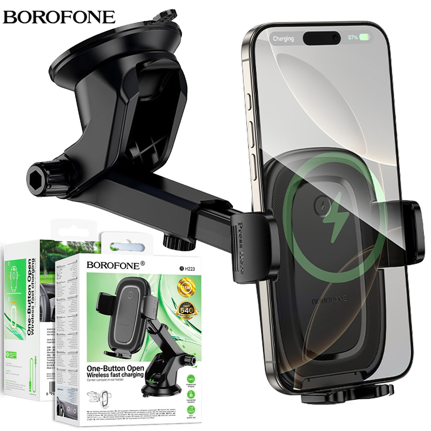 TEMU Borofone Bh223 Push Charging Quick Charger Wireless Universal Car Mobile Phone Holder