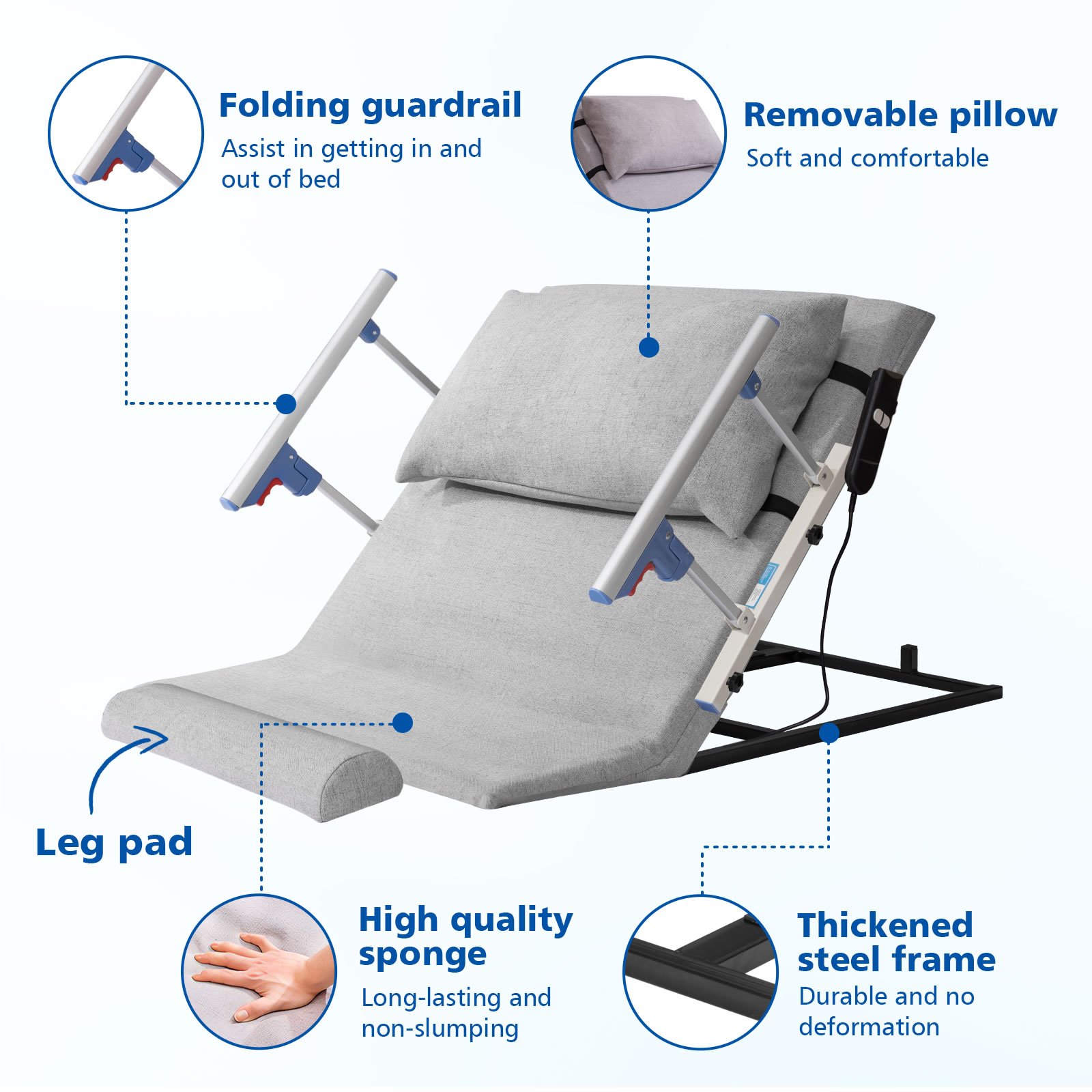 Maxkon Electric Lift Bed Arm Back Rest Pillow Bedrails Power Chair Lifter Assist Sit Stand Up Recliner Elderly Senior Disability Remote Medical Aid Support
