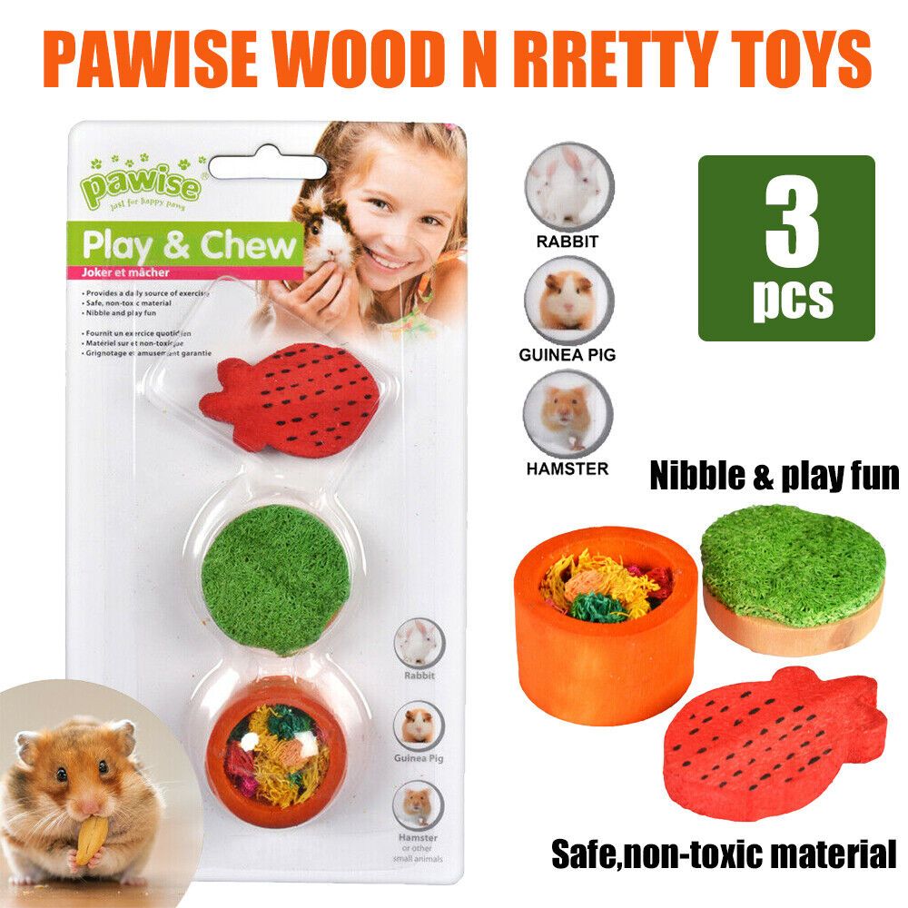 3pc Pawise Wood'n Pretty Toys Bright for rabbit, guinea pig & hamster