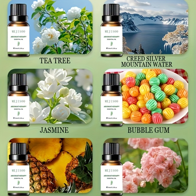 8/6pcs Plant Essential Oil- Sweet Girl Essential Oil Combination with Long-Lasting Fragrance, Rattan Scented Essential Oil, Perfect for Aromatic Diffusers, Humidifiers, Oil Burners, Candle Making (Tea Trees, Jasmine, Pineapple, Bluebells, Silver Mountain Springs, Earth, Etc.)