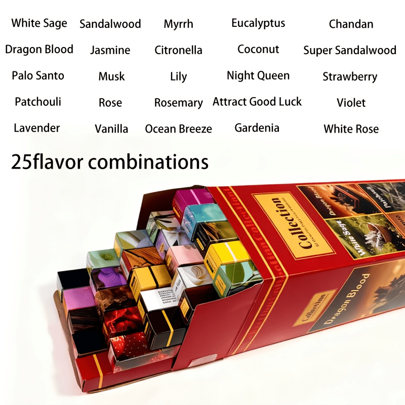 TEMU 25 Boxes Of High-quality String Fragrance - Mixed Aromatherapy Sticks, Long-lasting Fragrance, Fresh Indoor, Yoga Meditation, Sleep Relaxation