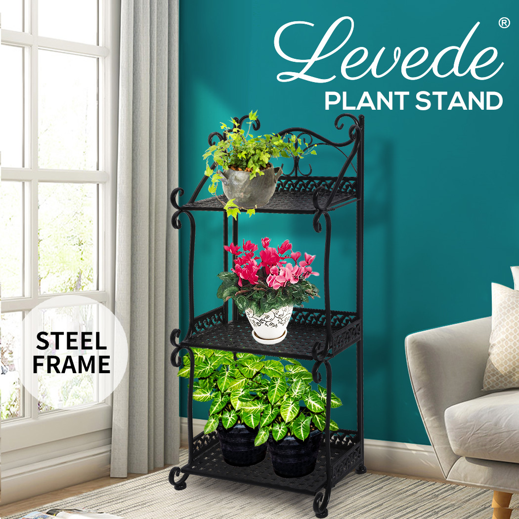 TEMU 3 Tiers Metal Flower Pots Rack Garden Shelf Plant Stand, Black, Outdoor Indoor Display Organizer For Balcony, Patio, Living Room, Durable Plant