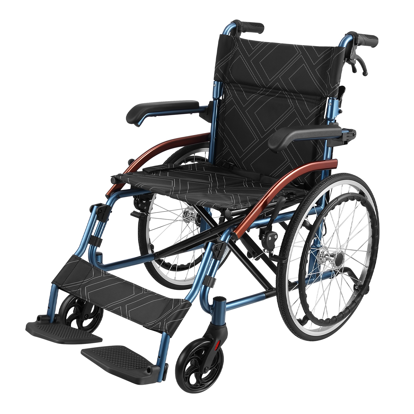 Genki Folding Wheelchair 20Inch Mobility Disability Aid Travel Portable Lightweight Wheel Chair Elderly Transport Transit Equipment Rear Hand Brake Aluminum