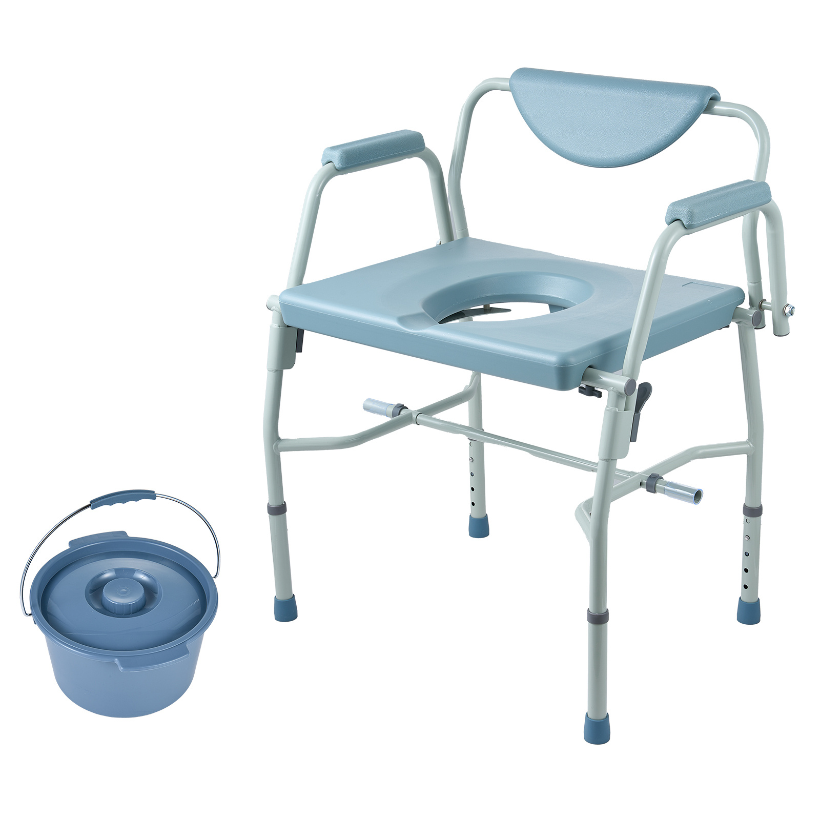 VEVOR Commode Chair, Bedside Commode with Padded Seat, Drop-Down Arms, 7-Level Adjustable Height, 5.8L Removable Bucket, Easy to Assemble, 350/1000LBS Capacity, Portable Toilet for Adults Seniors - Image 5