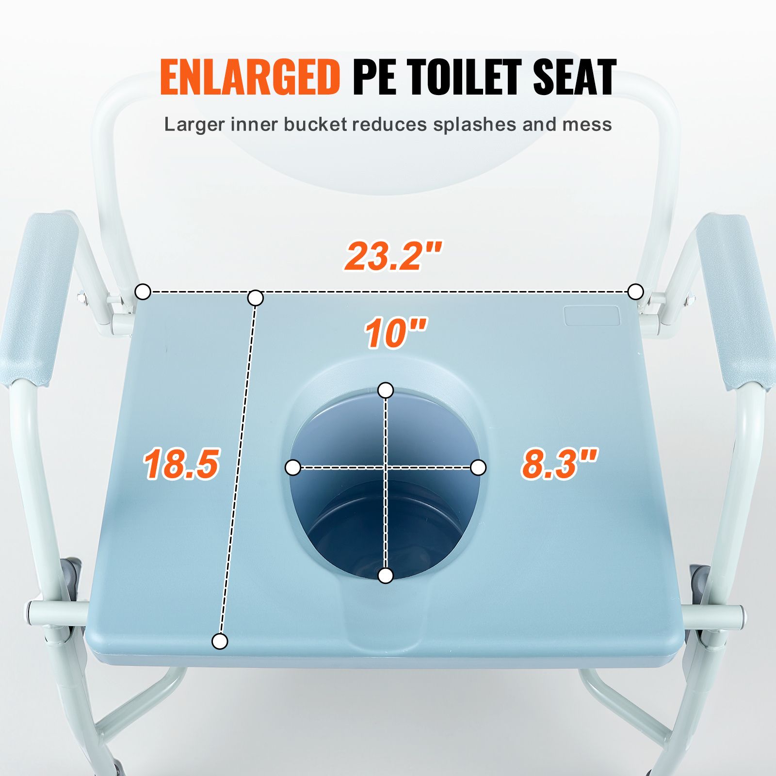 VEVOR Commode Chair, Bedside Commode with Padded Seat, Drop-Down Arms, 7-Level Adjustable Height, 5.8L Removable Bucket, Easy to Assemble, 350/1000LBS Capacity, Portable Toilet for Adults Seniors