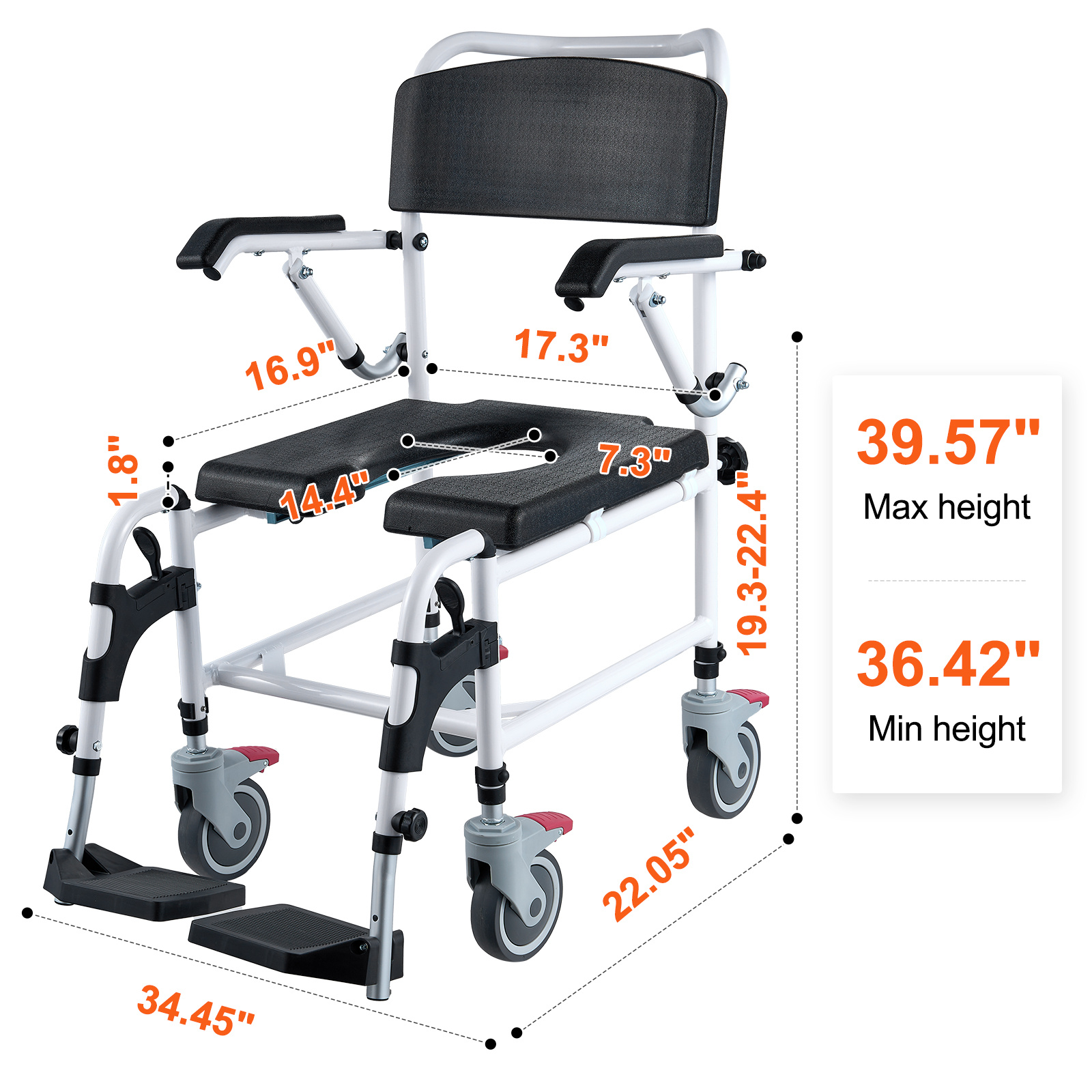 VEVOR Commode Chair, Bedside Commode with Padded Seat, Drop-Down Arms, 7-Level Adjustable Height, 5.8L Removable Bucket, Easy to Assemble, 350/1000LBS Capacity, Portable Toilet for Adults Seniors