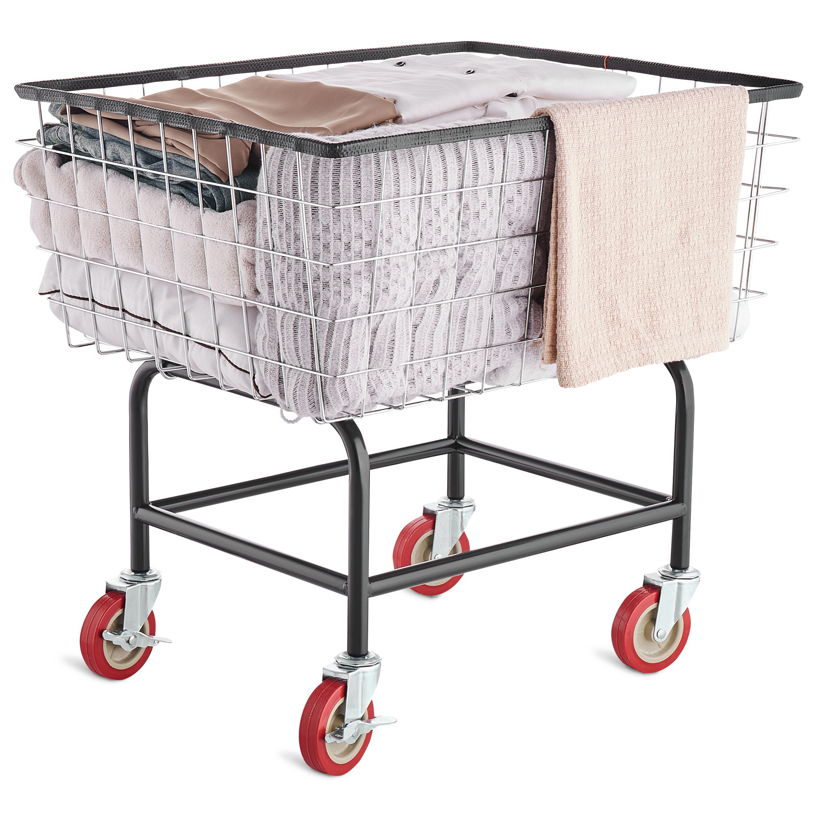 TEMU Vevor Wire Laundry Cart, 2.5 Wire Laundry Basket With Wheels, 21''x27''x27.5'' Commercial Wire Laundry Basket Cart, With Chrome Finish, 4inch