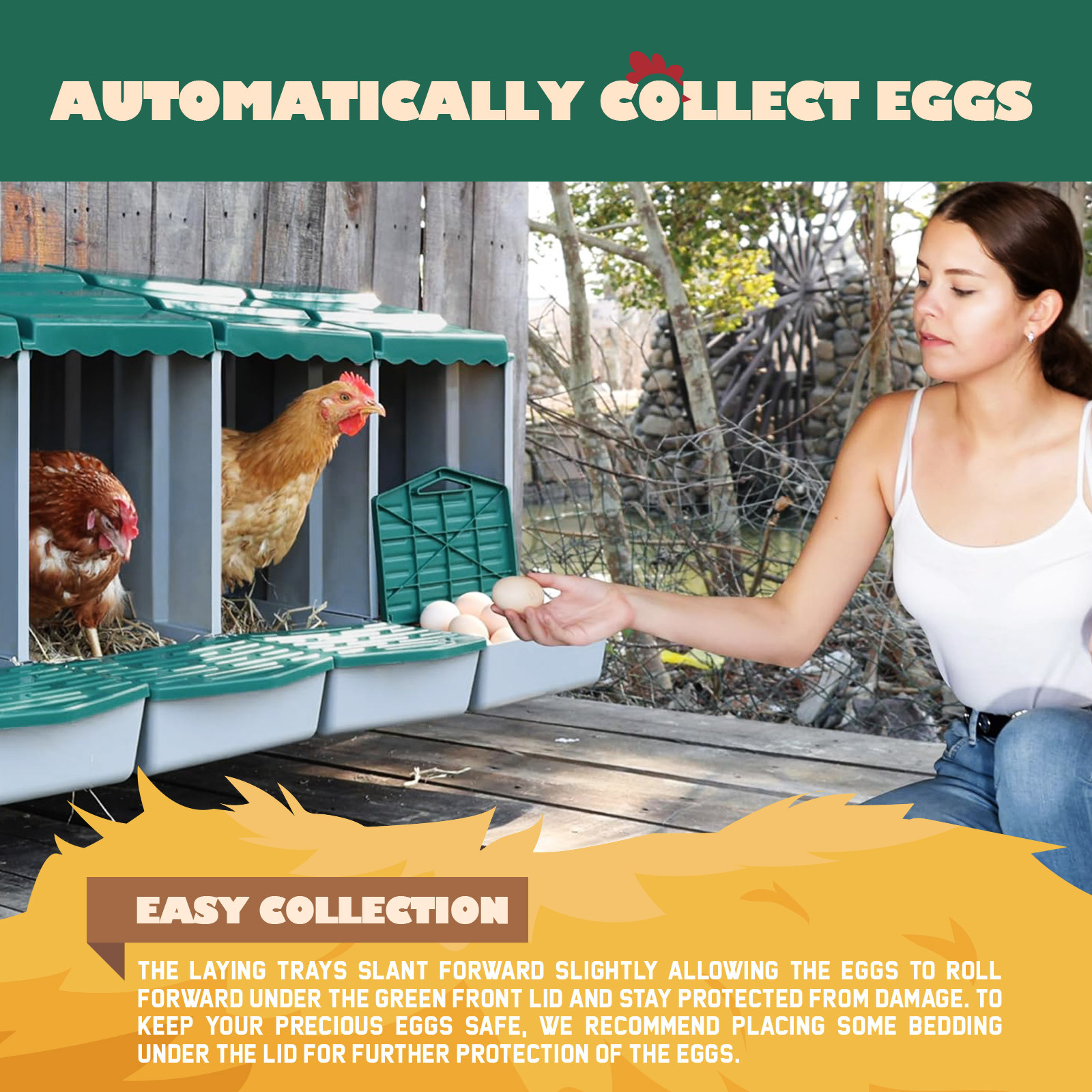 Maxkon 3 Hole Chicken Nesting Box Chook Hen Roll Away Laying Boxes Poultry Modular House Egg Coop Nest Perch Plastic