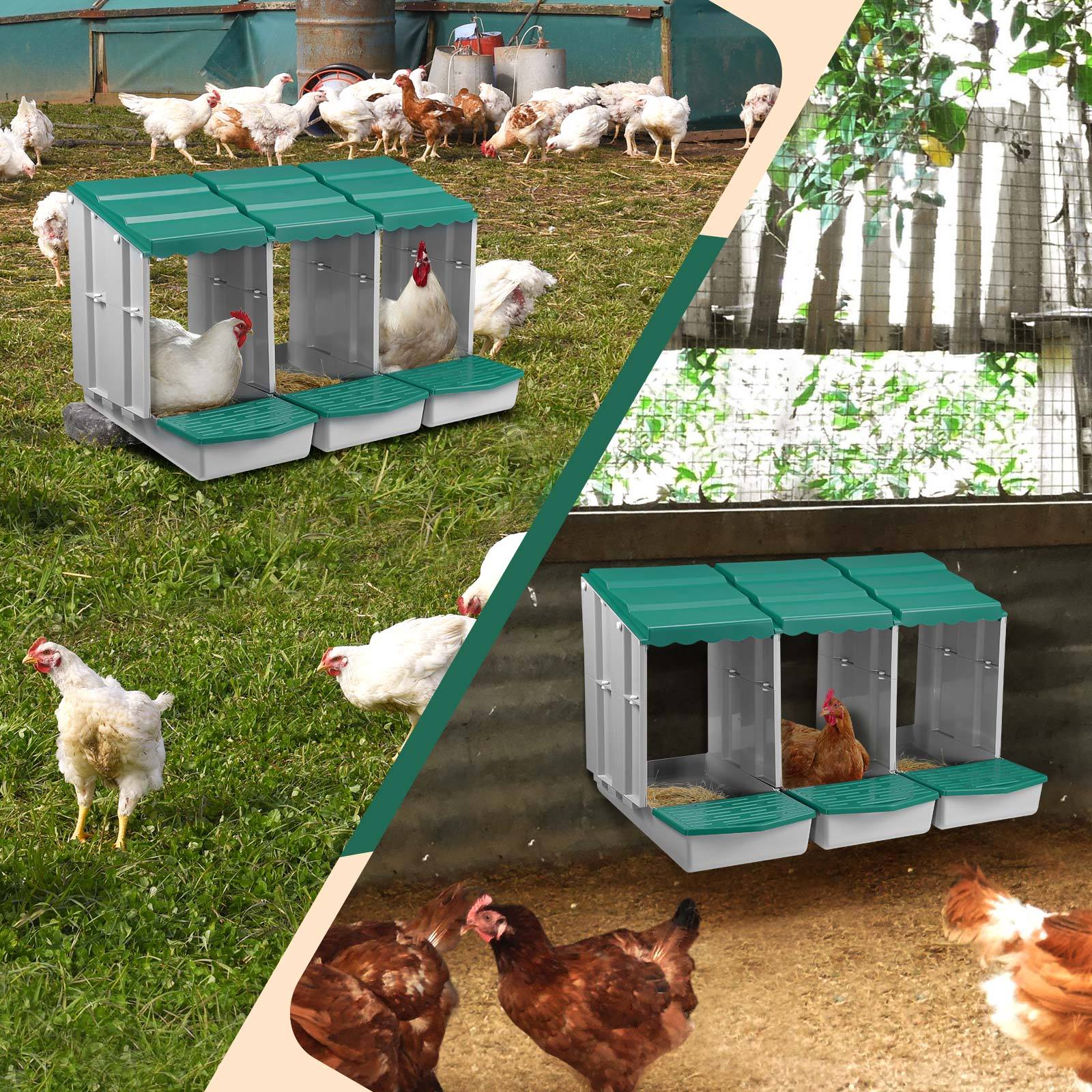 Maxkon 3 Hole Chicken Nesting Box Chook Hen Roll Away Laying Boxes Poultry Modular House Egg Coop Nest Perch Plastic