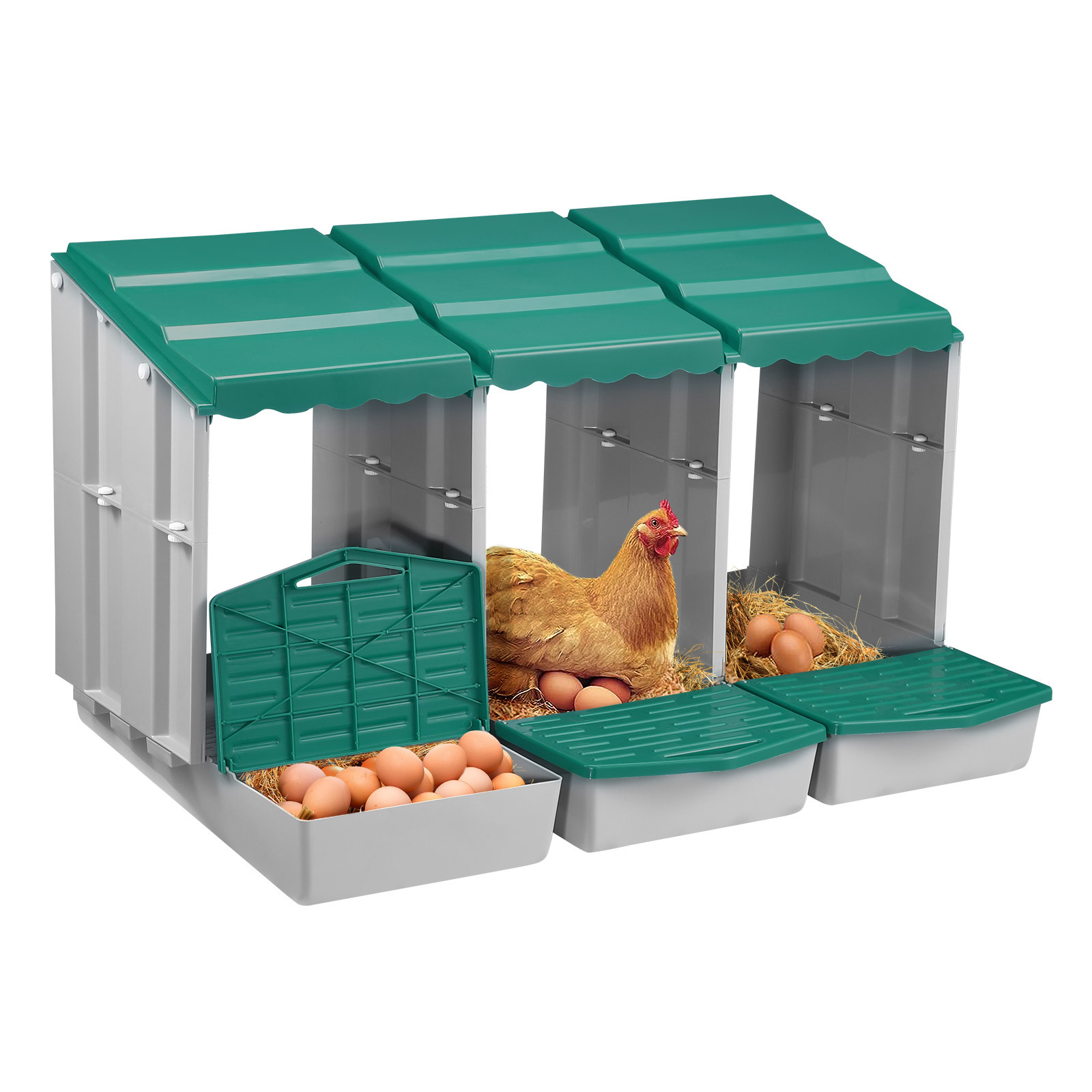 Maxkon 3 Hole Chicken Nesting Box Chook Hen Roll Away Laying Boxes Poultry Modular House Egg Coop Nest Perch Plastic