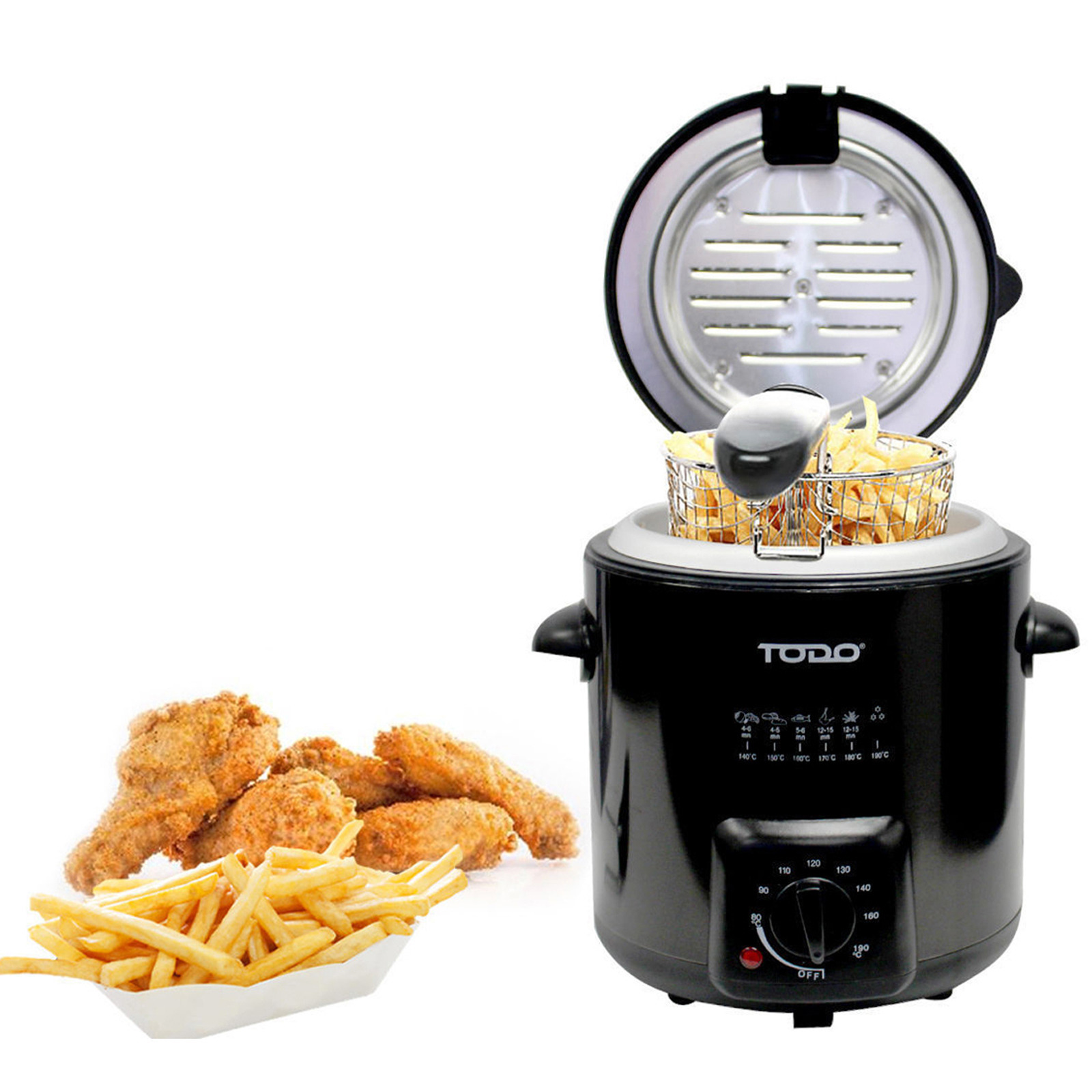 TEMU 0.9l Deep Fryer Adjustable Thermostat Dial Black Stainless Steel Housing Basket