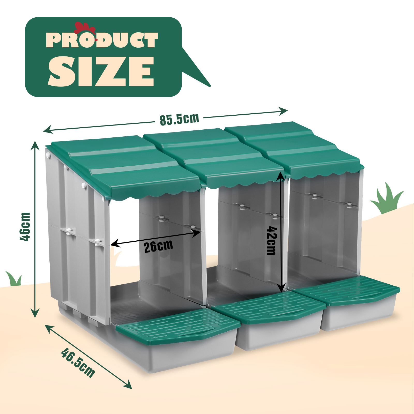 Maxkon 3 Hole Chicken Nesting Box Chook Hen Roll Away Laying Boxes Poultry Modular House Egg Coop Nest Perch Plastic