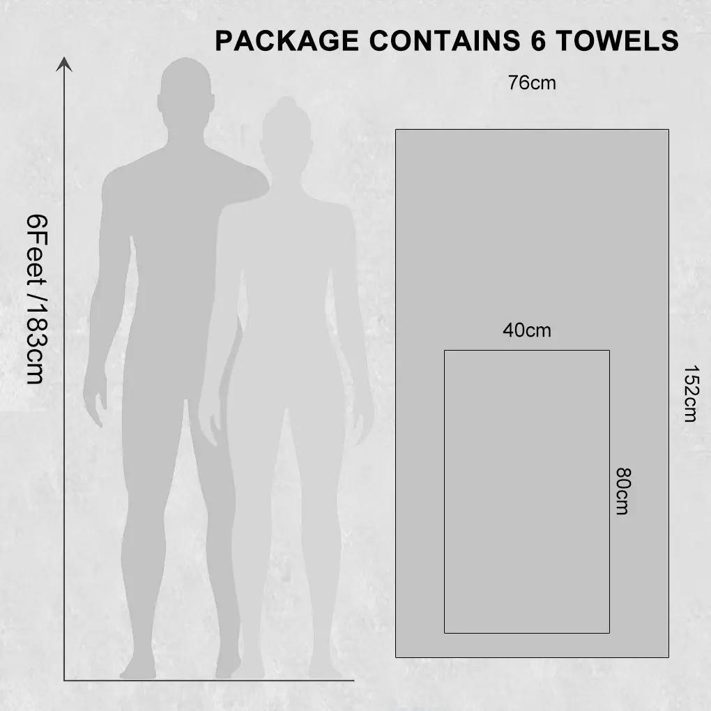 Vivva Quick Dry Microfiber 6pcs Pack Gym Sport Towel Gym Outdoor 40X80cm / 76X152cm Towels Soft, for Yoga, Swimming, Running, Camping & Outdoor Activities, Gym Towel - Image 7