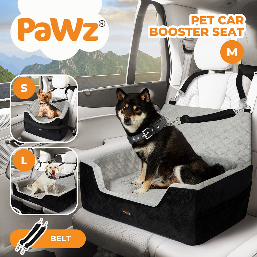 TEMU Pawz Pet Car Booster Seat With Safety Belt Portable Travel Carrier Bed For Dogs And Cats Up To 30kg Soft Washable Protector Cushion For Vehicle