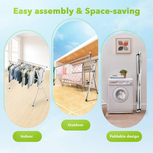 clothes drying airer stainless steel garment rack laundry adjustable foldable