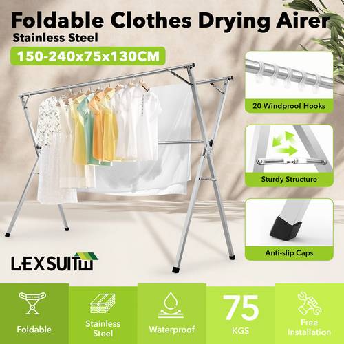 item picture clothes drying airer stainless steel garment rack laundry adjustable foldable