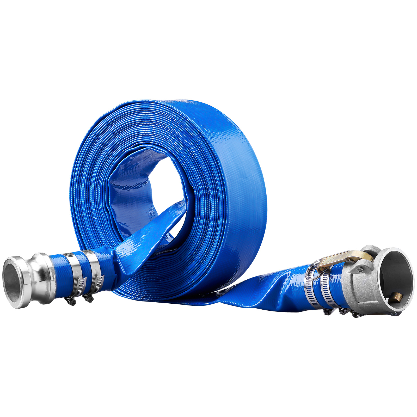 TEMU Vevor Hose, 2 50 Ft, Heavy-duty Pvc Flat Pool Hose With Aluminum C & E Fittings, Clamps, Compatible With Pumps, Sand Filters, For Swimming Pools