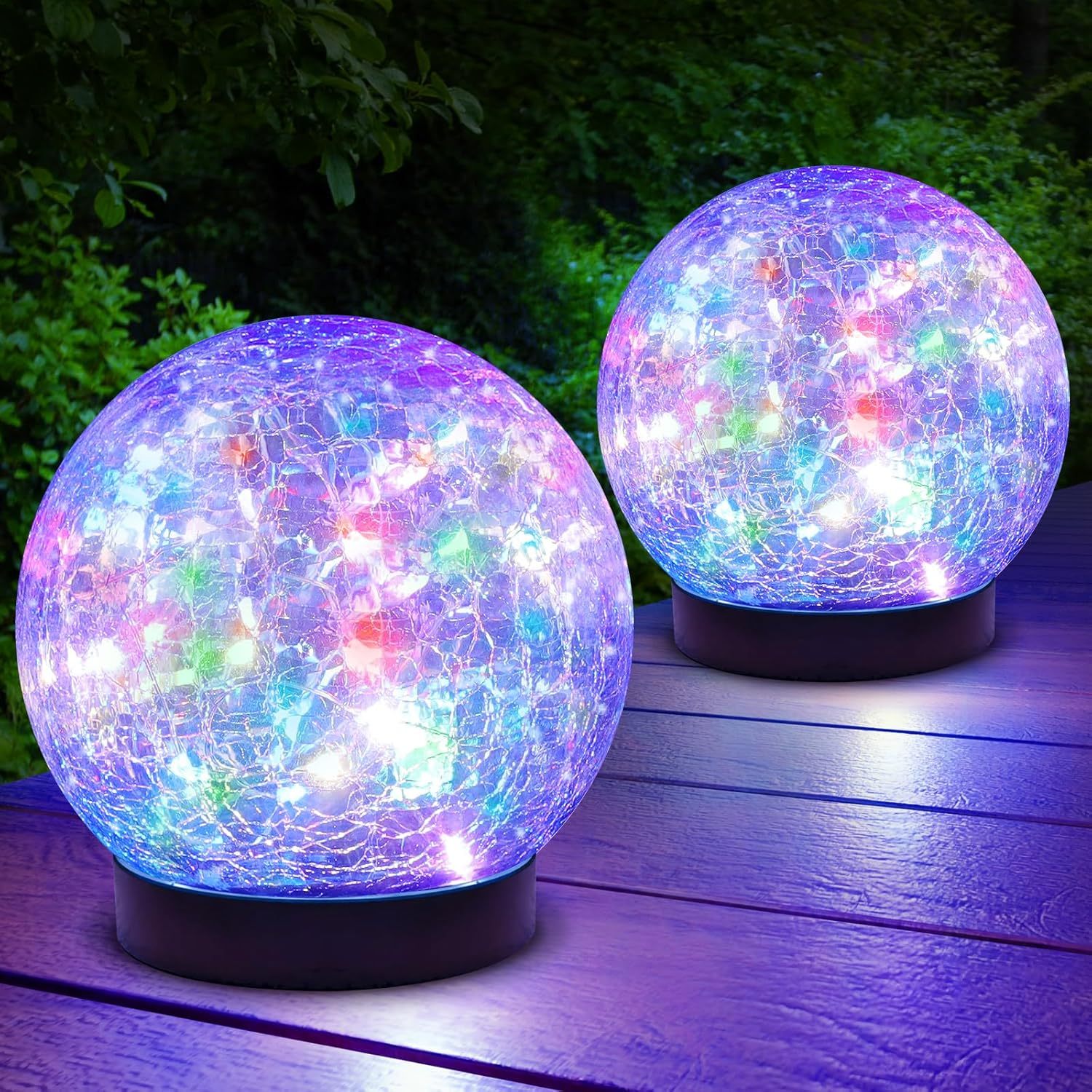 TEMU 2pcs Solar-powered Spherical Garden Lights, Outdoor Cracked Glass Ball Lawn Lights With & Purple Led Glow, Ideal For Street, Garden, Area, And