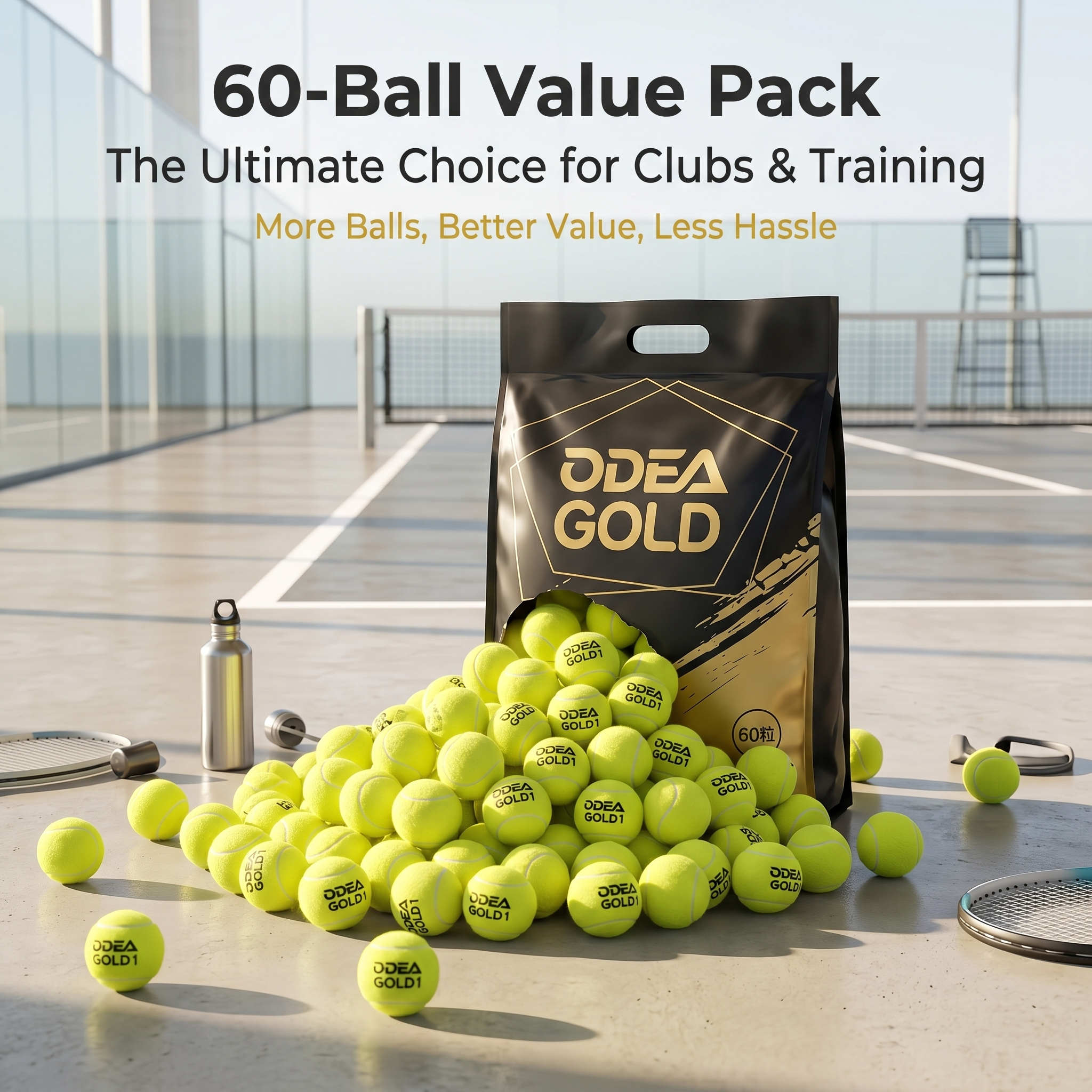 TEMU Odea Gold Training Tennis Balls 60pcs Itf Standard Rebound 140-148cm Durable Sports Training Balls