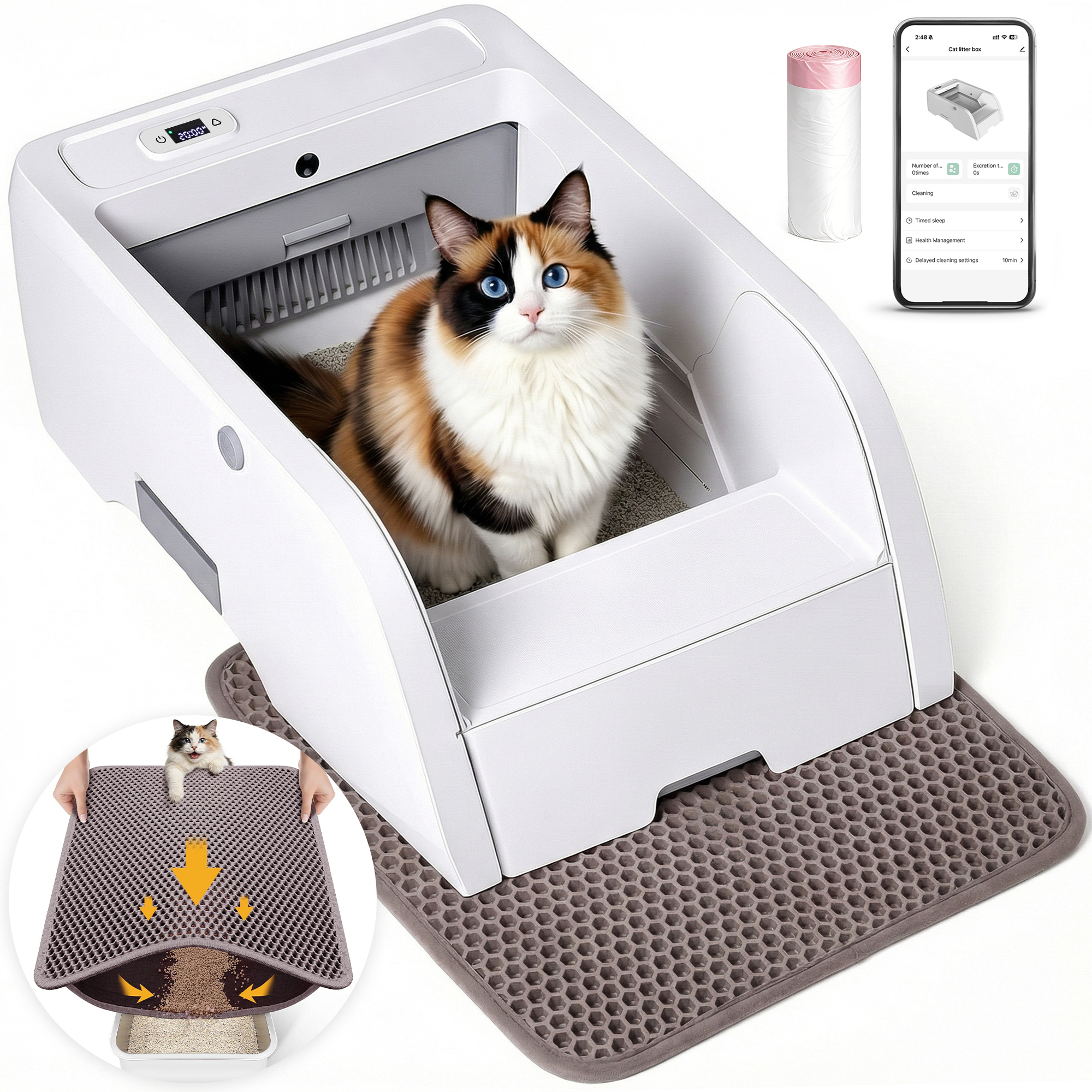 TEMU Advwin Self Cleaning Cat Litter Box With Garbage Bags, Automatic Litter Robot, Anti Pinch, Odor-seal, Extra Large Cleaning Cat Litter Tray For