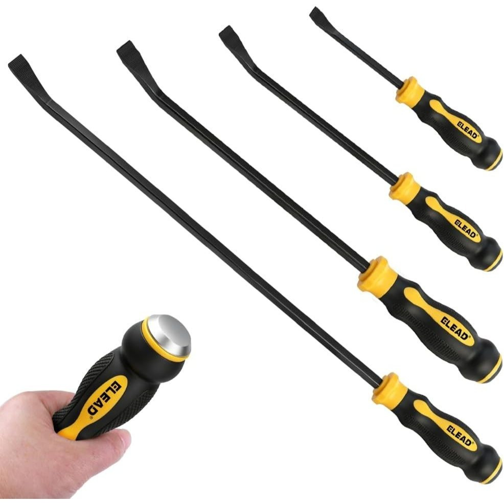 TEMU 4-piece Heavy Duty Pry Bar Set, 8" 12" 18" 24" Set With , Steel Wrecking Bars With 30° Angled Tip, Ergonomic Handle For Nail Pulling, Auto