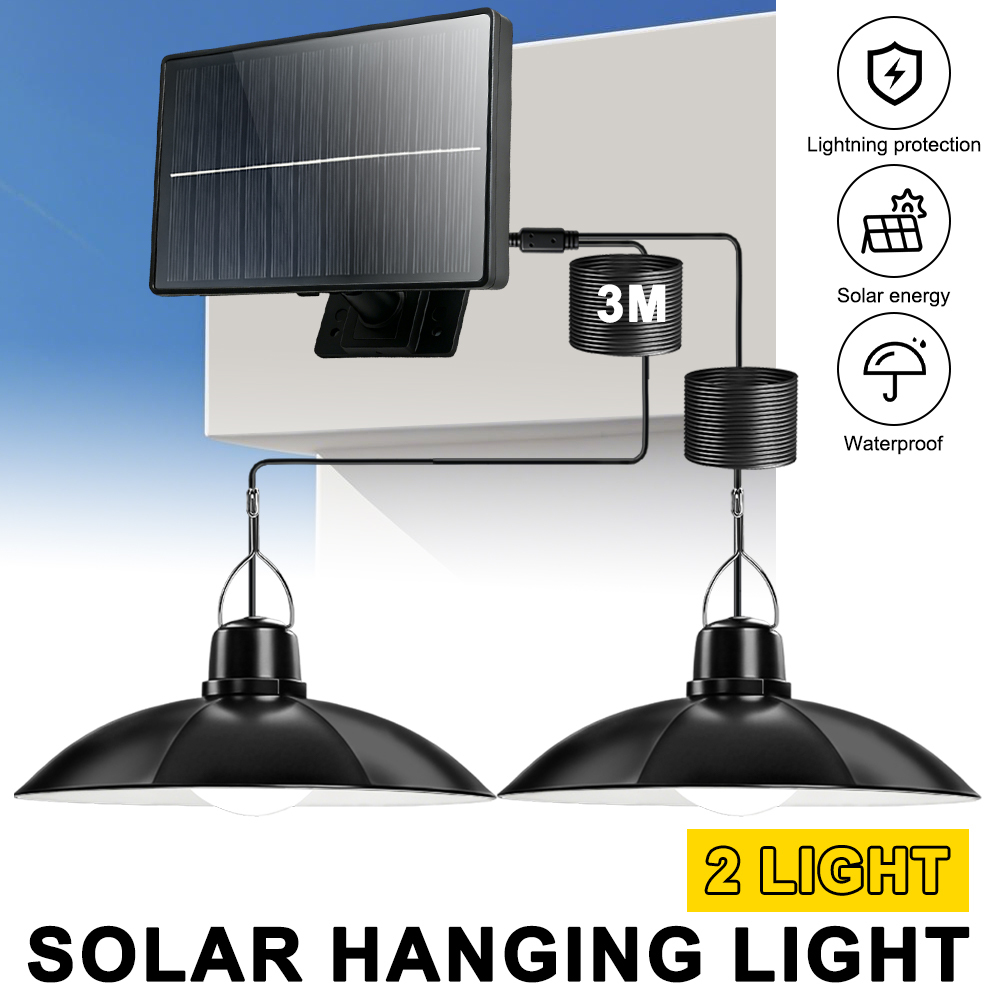 TEMU Solar Indoor Lights Outdoor, Led Solar Pendant Hanging Lights With Dual-head Lamp Gazebo Lights, Light Sensor 2 X 9.84ft Cable Ip44 Waterproof