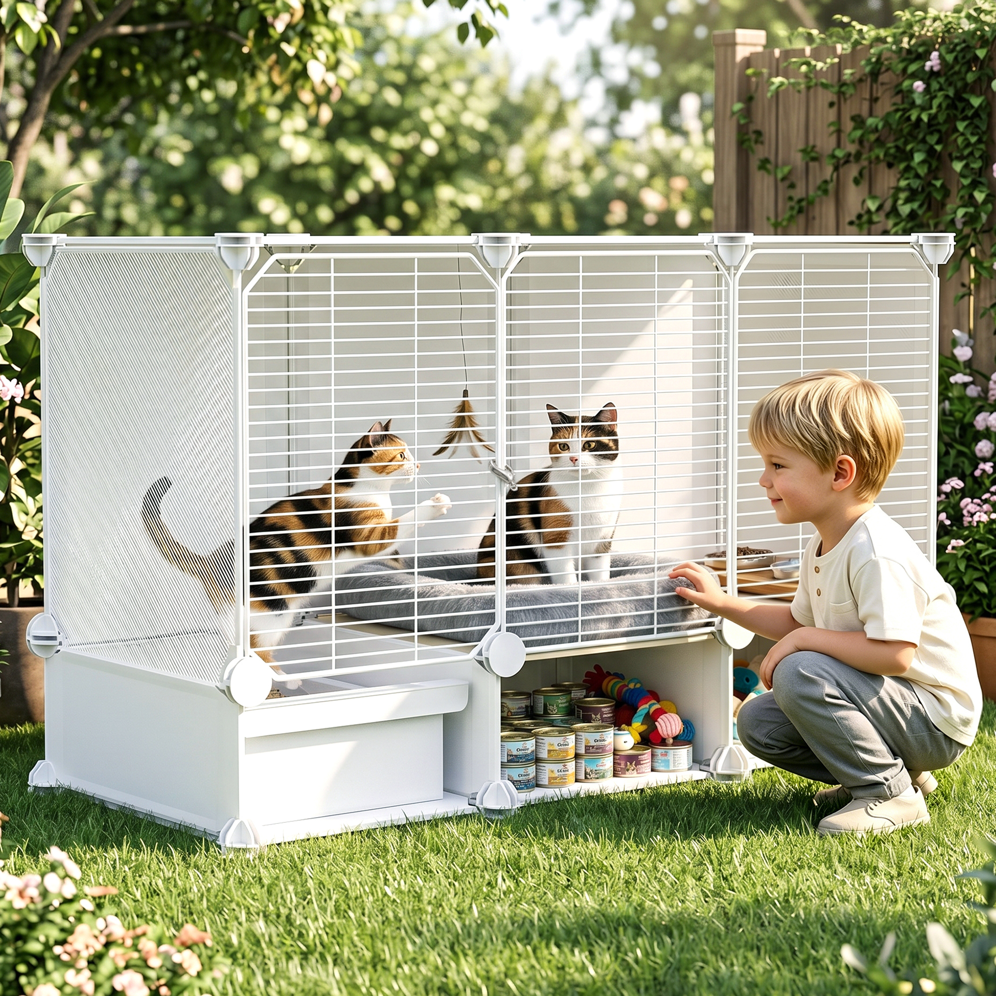 Advwin Cat Cage with Litter Box and Bottom Storage Space, Expandable Cat Playpen, Detachable Metal Cat Enclosure Ideal for Kitten Ferret - Image 8