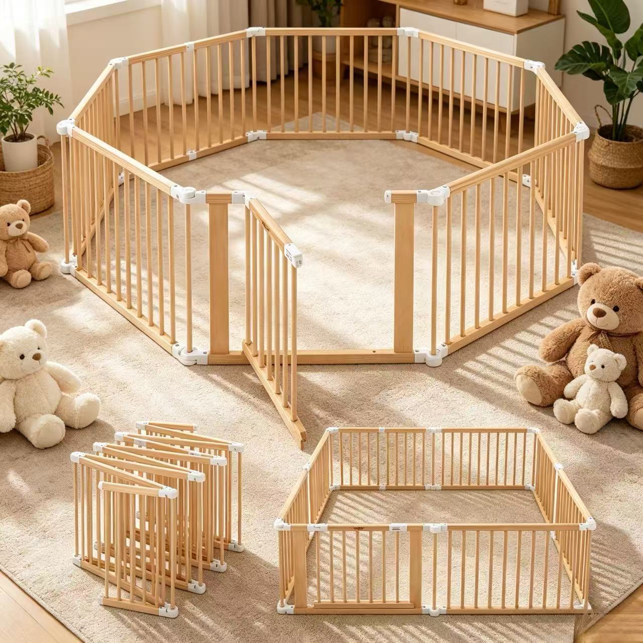 TEMU Baby Playpen Gate 8 Panel Kids Pet Dog Wooden Safety Fence Activity Centre Play Yard Pen Foldable