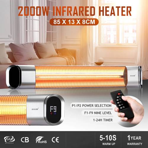 2000W Infrared Electric Carbon Fibre Strip Wall Heater Outdoor Indoor with Remote Control