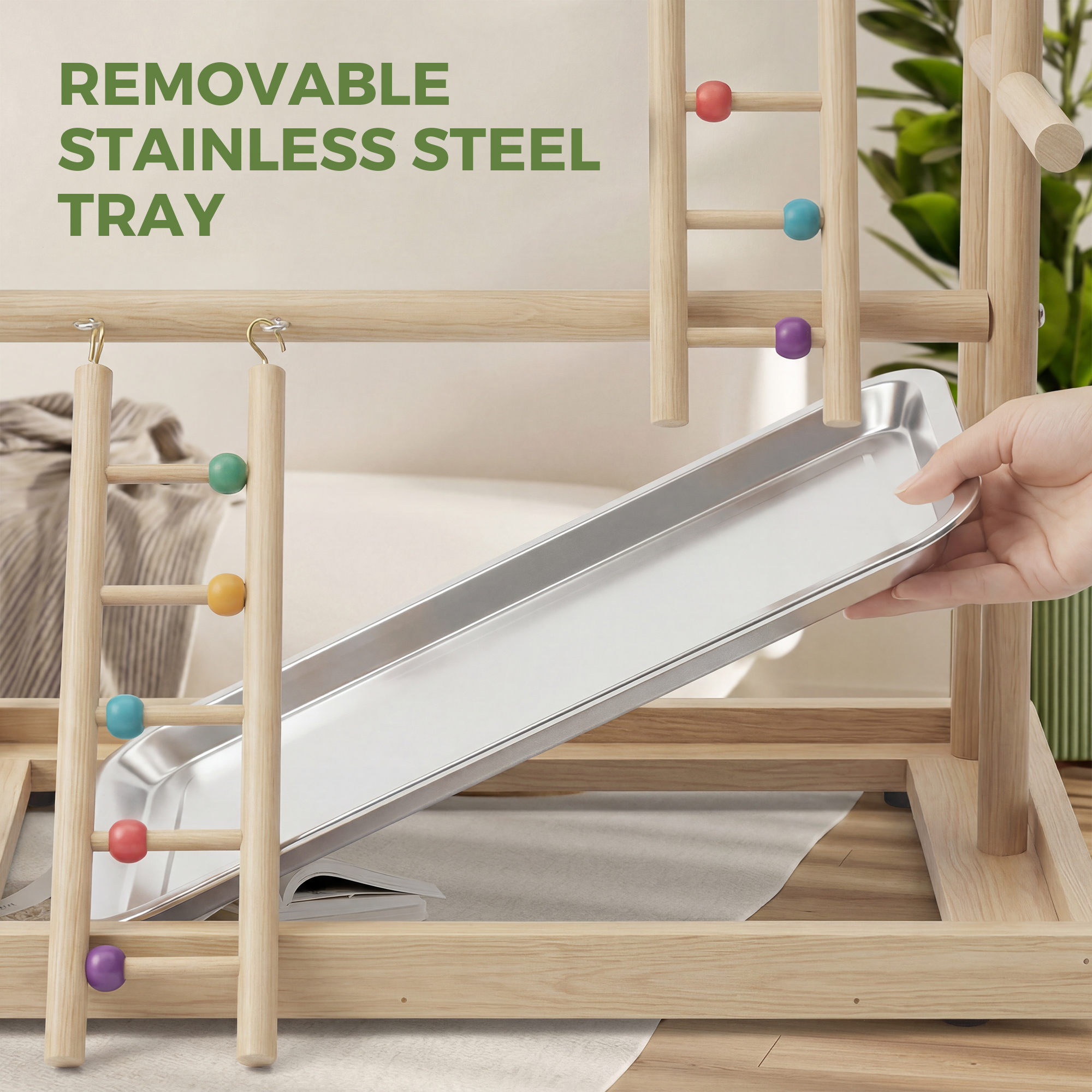 Advwin Bird Playground Stand with Swing & Ladder, Parrot Play Gym with Wood Perches, Feeding Cups & Stainless Steel Tray for Small Medium Birds Budgie Cockatiel Conure - Image 8