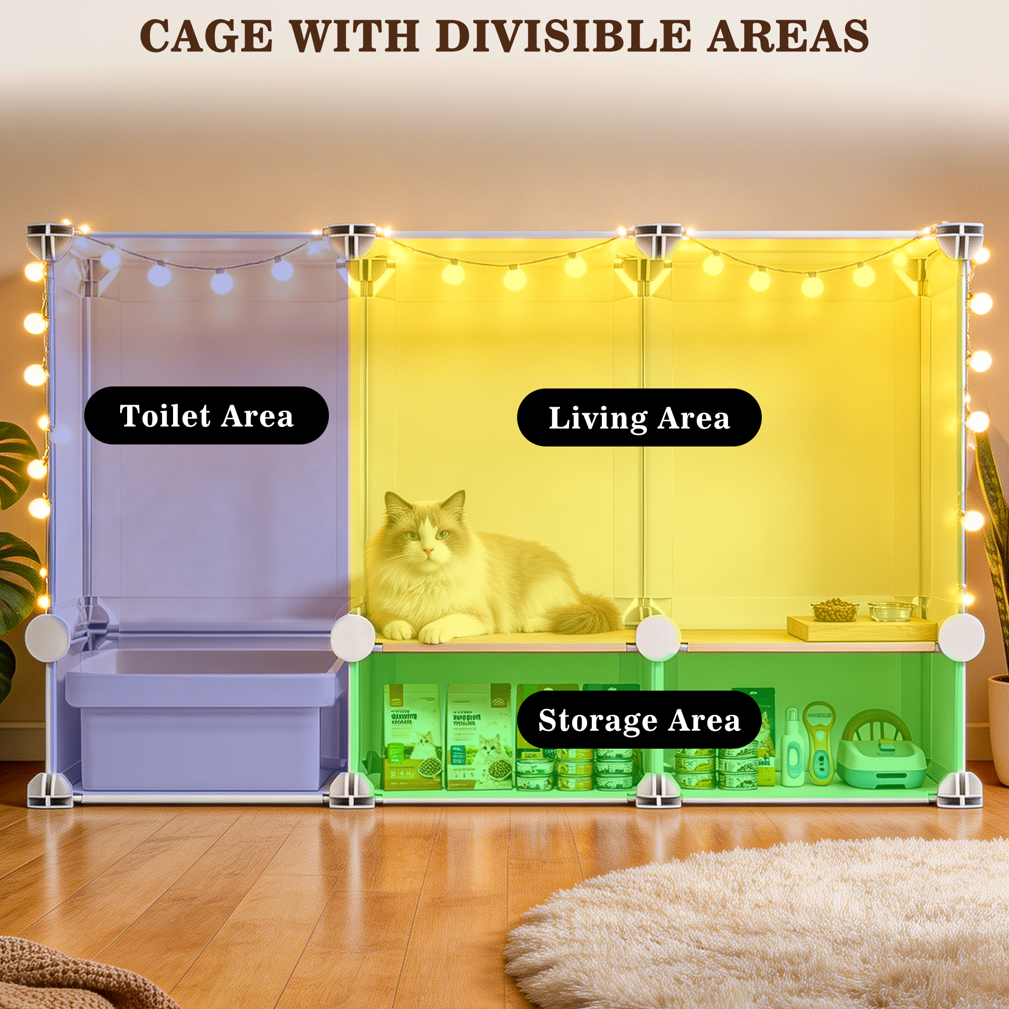 Advwin Cat Cage with Litter Box and Bottom Storage Space, Expandable Cat Playpen, Detachable Metal Cat Enclosure Ideal for Kitten Ferret - Image 6